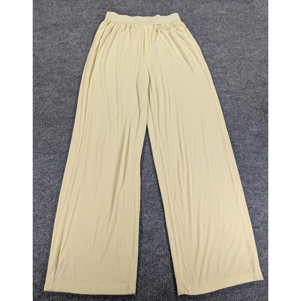 Comfrt Lounge Pants Pale Yellow Ribbed Wide Leg Viscose Blend CB069 Size M